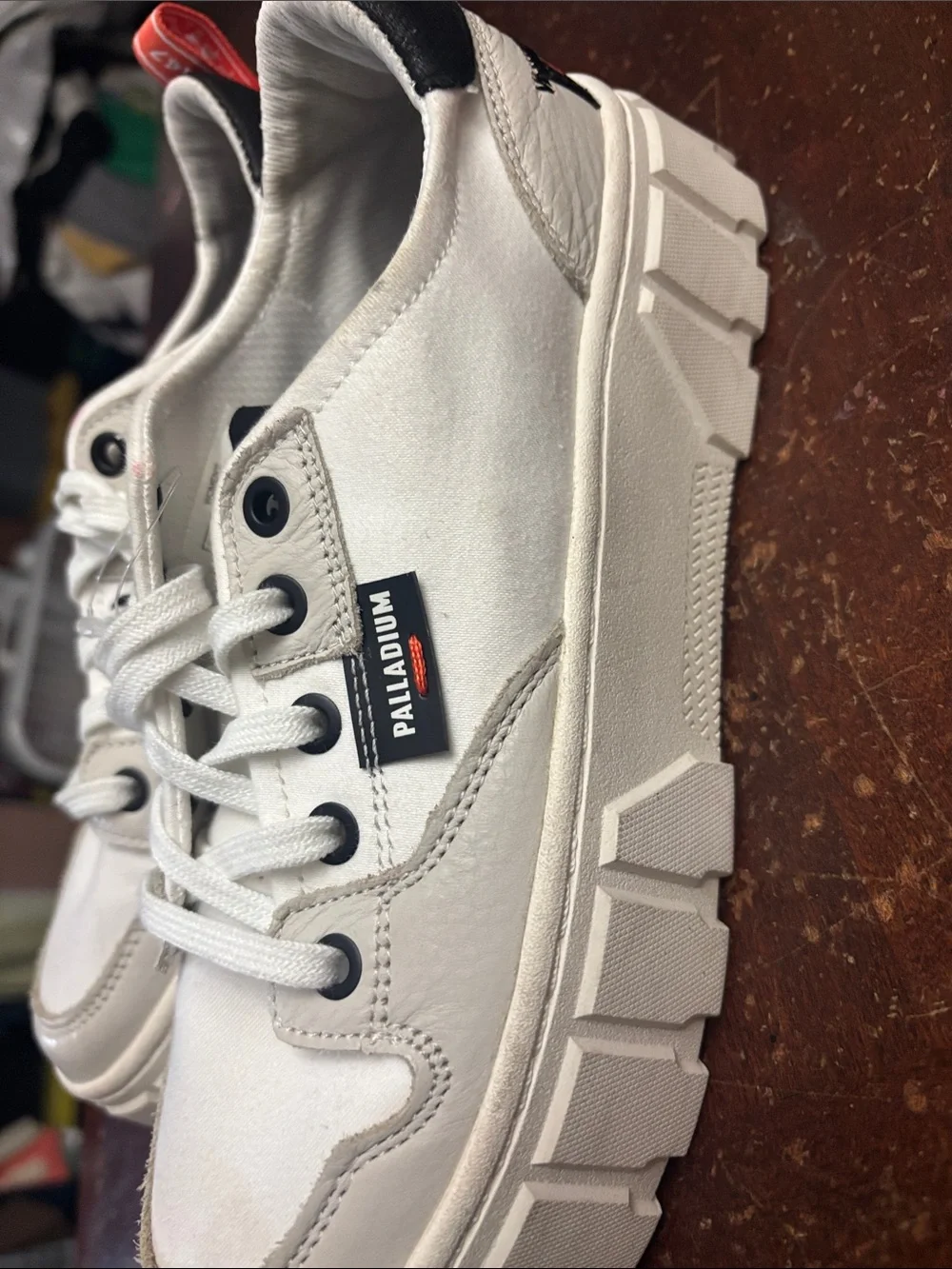 White palladium chunky sole 7 woman’s tennis shoes cloth leather walking preppy